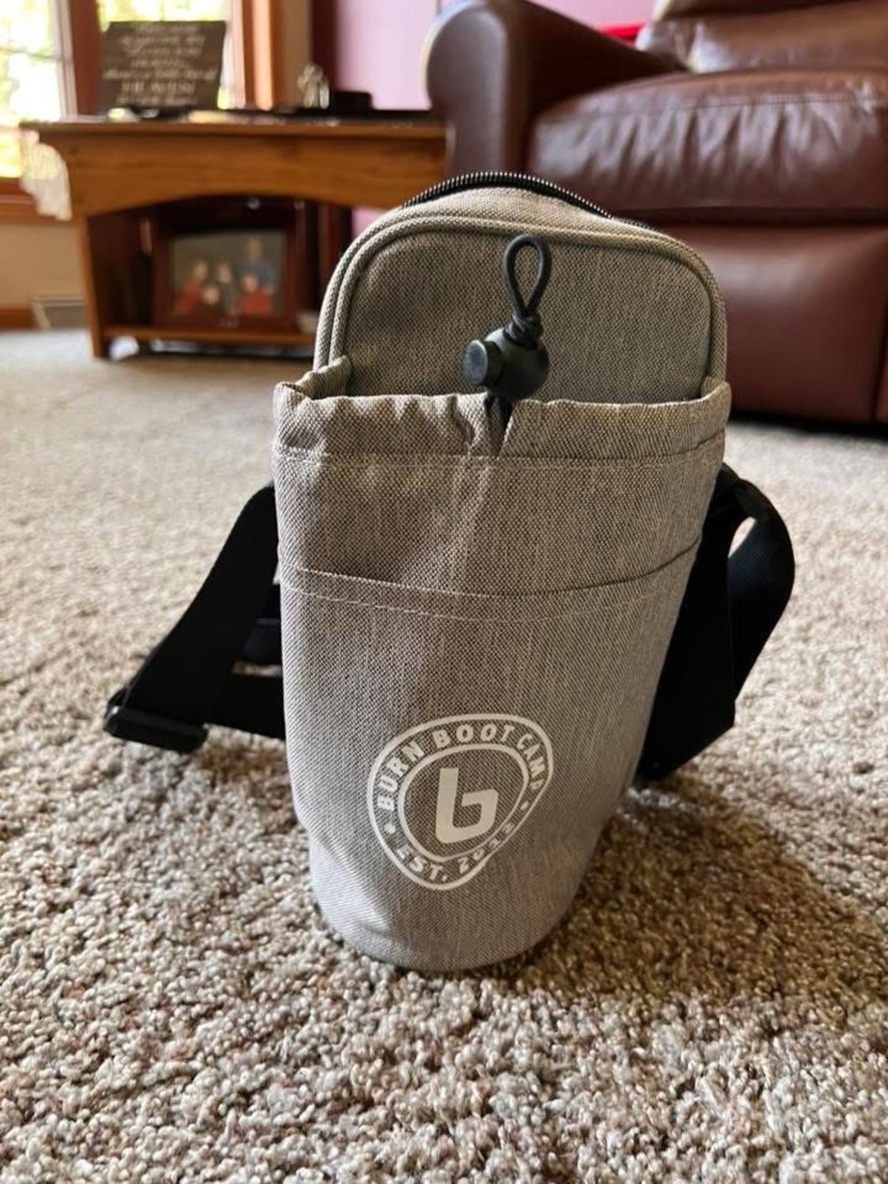 Gray Crossbody Bottle Pouch with Front Pocket